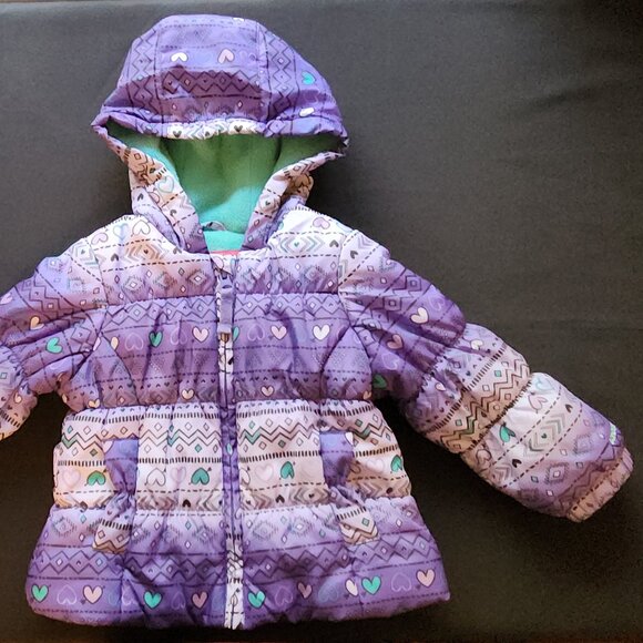 London Fog Infant Girls Hooded Puffer Jacket~18M~18 Months Multicolor/Hearts - Picture 2 of 11